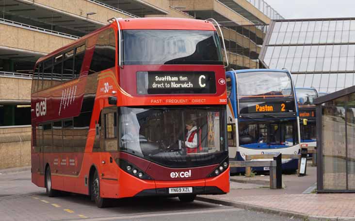 First Eastern Counties Scania N250UD ADL Enviro400City 36907 & Stagecoach East Enviro400 19612